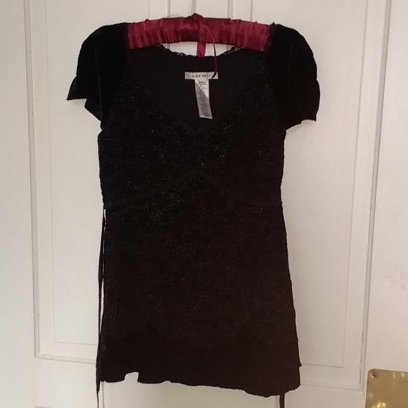 Nine West flocked velvet silk blend blouse sz 4 - Picture 5 of 8